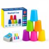 Montessori Stacking Cups Game with Challenge Cards, Educational Color Cognition & Logical Thinking Board Toy for Kids