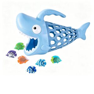 Cartoon Shark Fishing Net Water Toy with Colorful Fish Accessories, Baby Bathtub Bath Parent-Child Game Toy